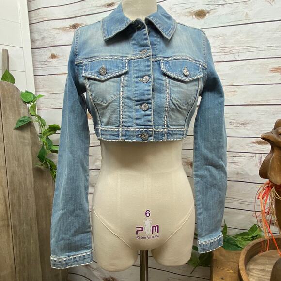 RTB Real Tough B itch Denim Jacket SMALL Biker Babe Blue Jean Embroidered Bling - Picture 3 of 11